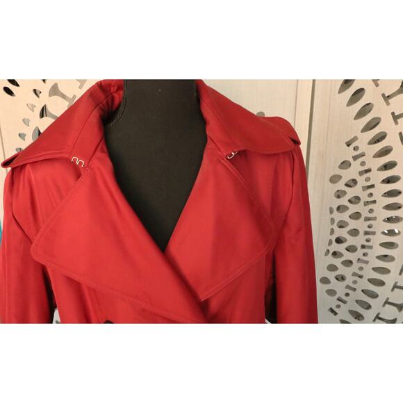 Calvin Klein Oxblood Red Trench Coat Belted Mid Length Double Breasted XL Womens - Picture 4 of 9